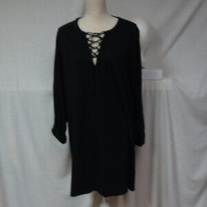 Lands End Laced Up Black Dress Womens XL